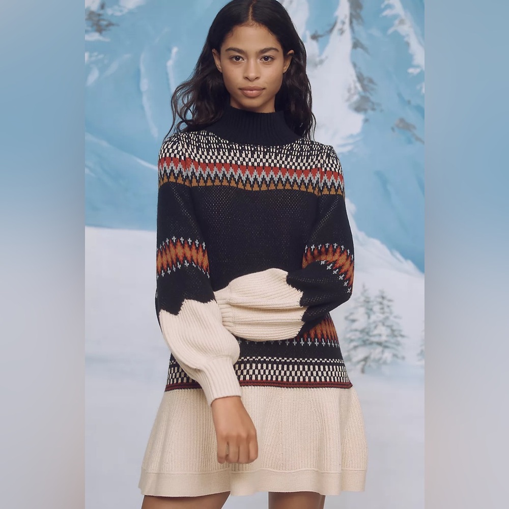 NWT Size S - Anthro Cotton Bubble-Sleeve Turtleneck Sweater dress (NWT US$ 198)